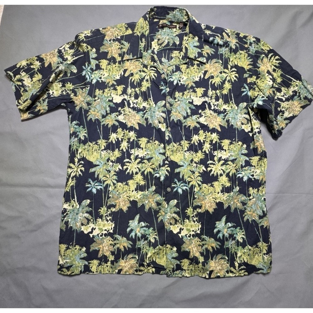 Tori Richard Hawaiian Shirt Mens L Blue‎ Leaves Plants Button Down Cotton Lawn